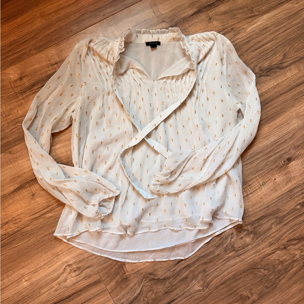 Ann Taylor White Blouse with Gold Accents